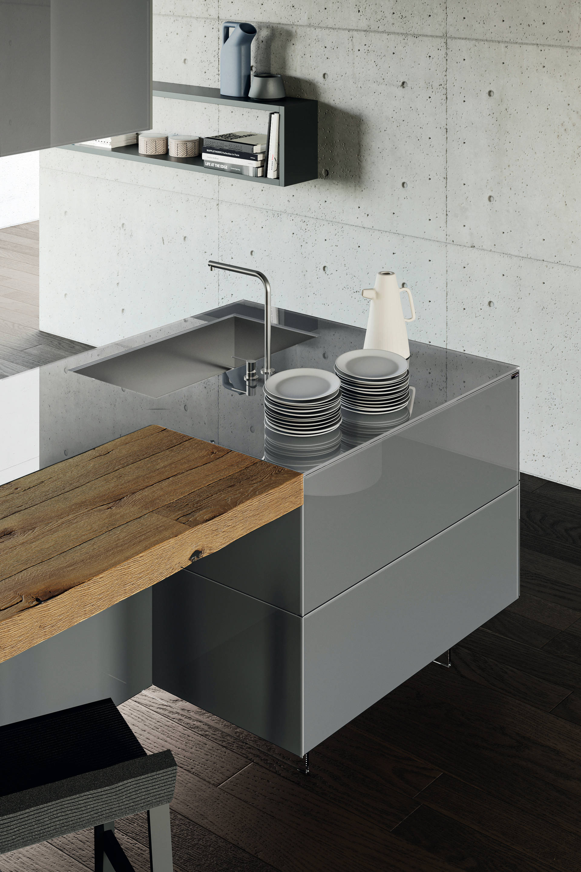 wooden glass top modular kitchen | 36e8 Kitchen | LAGO