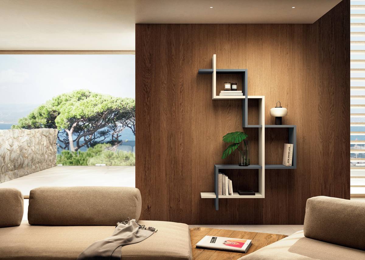 custom-made wooden wall bookcase | LagoLinea Bookshelf | LAGO