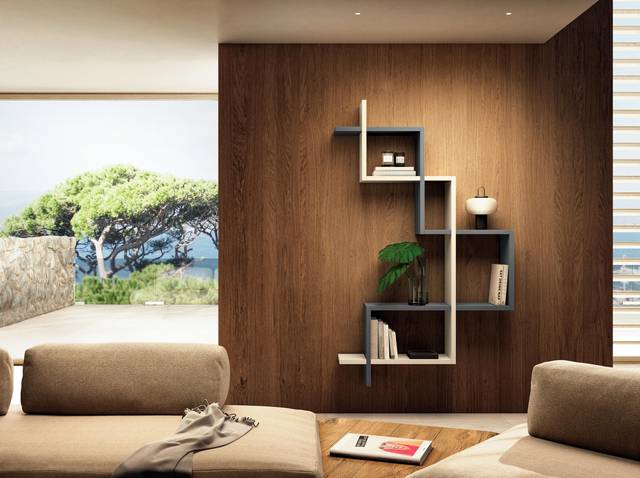 custom-made wooden wall bookcase | LagoLinea Bookshelf | LAGO