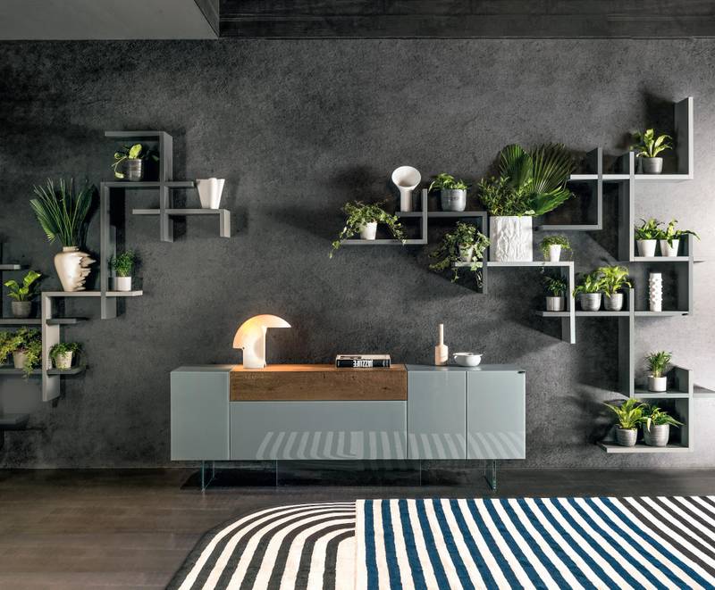 grey wall-mounted bookcase | Lagolinea Shelving | LAGO