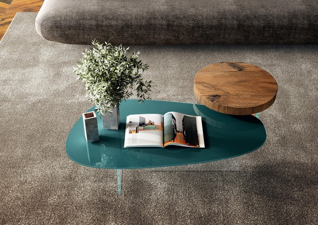 Mesa de centro de cristal para salón moderno | Mesita Pleasure | LAGO