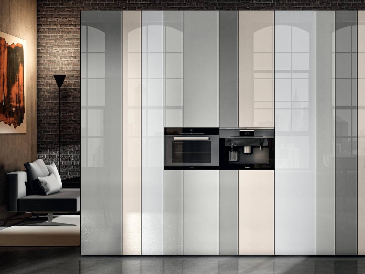 kitchen pantry unit with coloured glass panels | Kitchen | LAGO