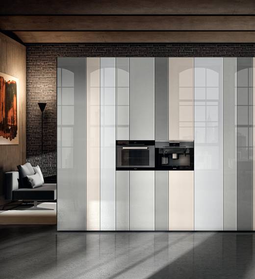 kitchen pantry unit with coloured glass panels | Kitchen | LAGO