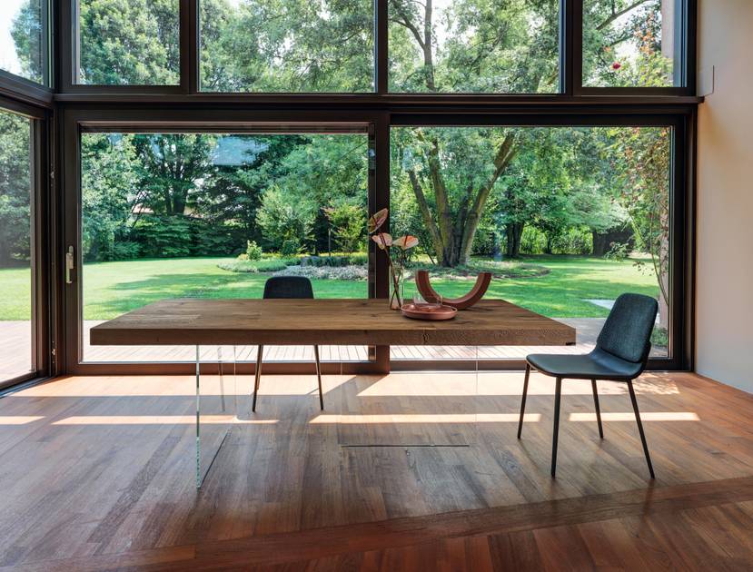 Tavolino basso moderno - Air - LAGO - in legno laccato / con supporto in  vetro / rettangolare