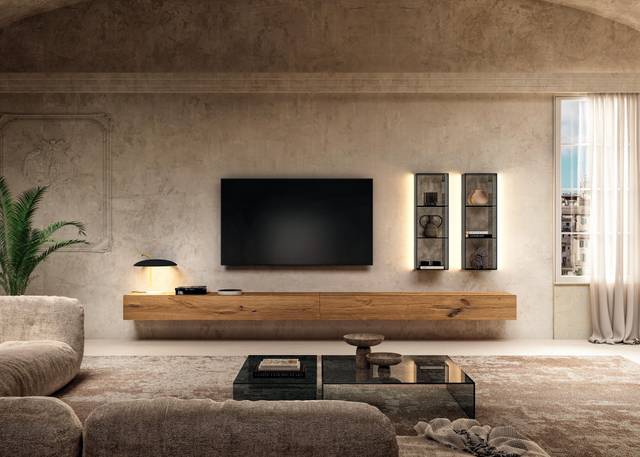parete attrezzata moderna in legno con teche in vetro | Parete Attrezzata 36e8 | LAGO