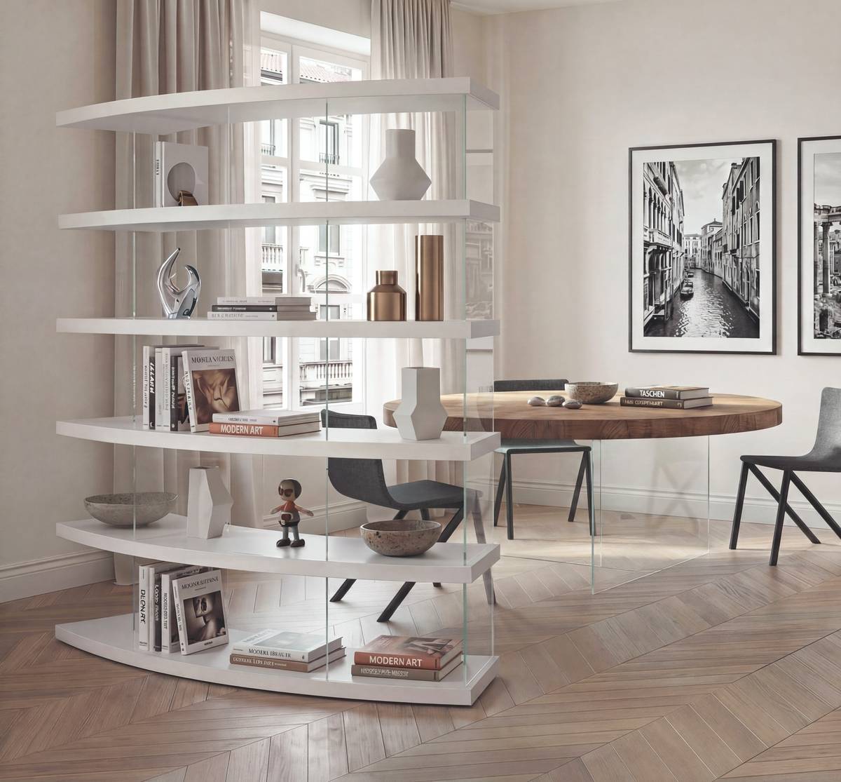 Curved White Bookcase | Air Roundy Bookshelf | LAGO Curved White Bookcase | Air Roundy Bookshelf | LAGO