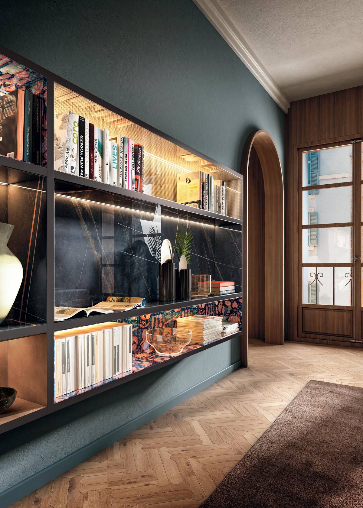 wall-mounted bookcase with lighting | 30mm Shelving | LAGO wall-mounted bookcase with lighting | 30mm Shelving | LAGO