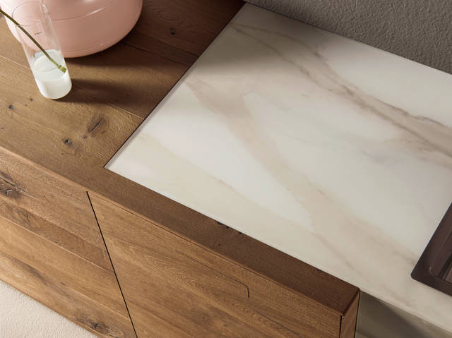 plan de travail marbre et bois | Cuisine 36e8 Marble XGlass | LAGO
