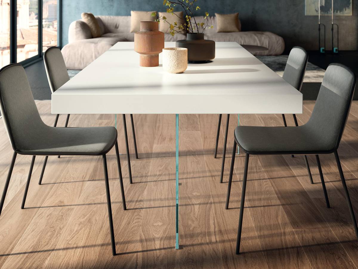 tavolo in legno e vetro bianco per sala da pranzo | Tavolo Air | LAGO