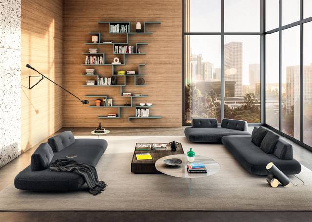 wall-mounted living room bookcase | Lagolinea Bookshelf | LAGO