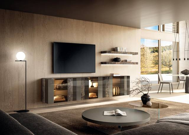 suspended living room wall unit in brown glass | N.O.W. Wall Unit | LAGO suspended living room wall unit in brown glass | N.O.W. Wall Unit | LAGO