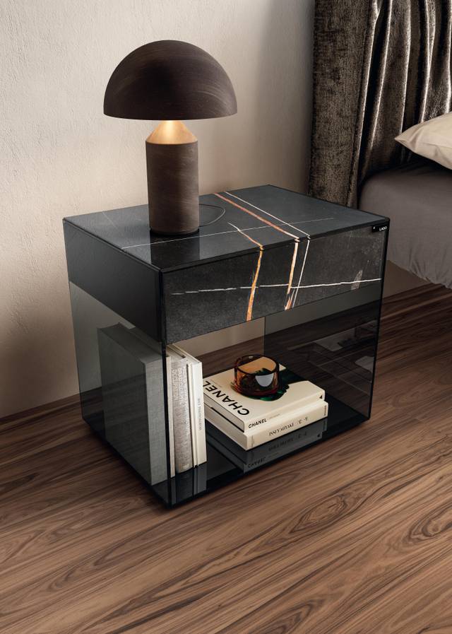 marble vein bedside table | Upglass Bedside Table | LAGO