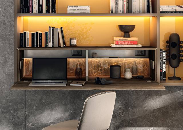 librería de pared con escritorio oculto| Home Office | LAGO
