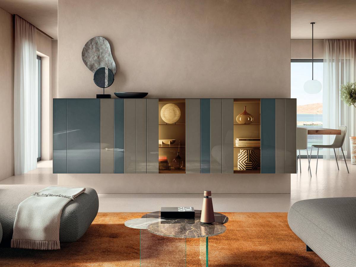 glass unit with coloured panels | N.O.W. Sideboard | LAGO glass unit with coloured panels | N.O.W. Sideboard | LAGO