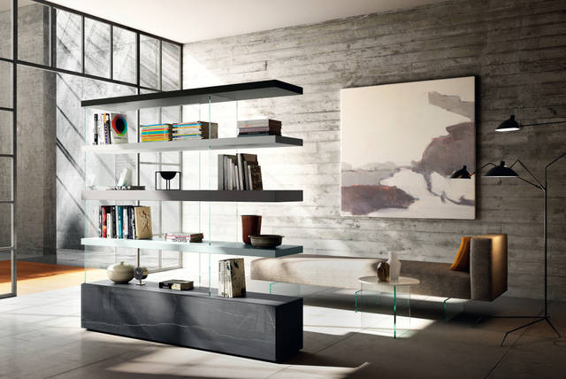 double-sided nero floating bookcase | Air Bookshelf | LAGO