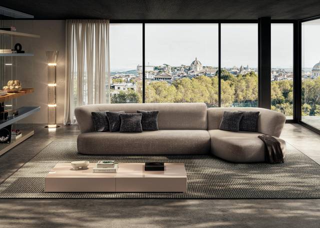 sofa with peninsula in light fabric | Londy Sofa | LAGO