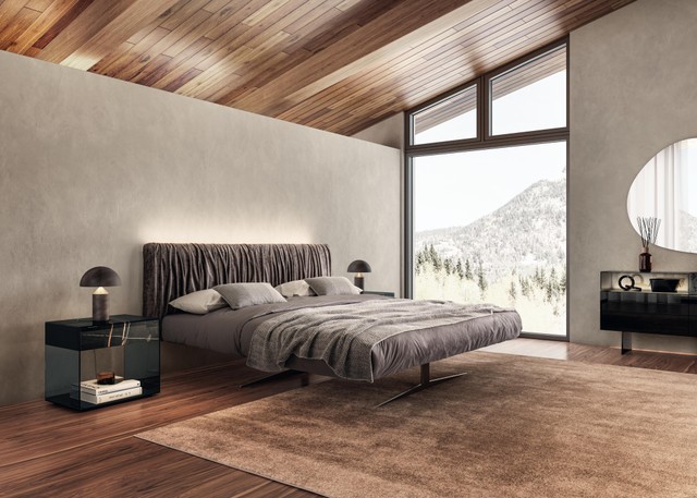 grigio designer double bed with ruched headboard | Steel Bed | LAGO