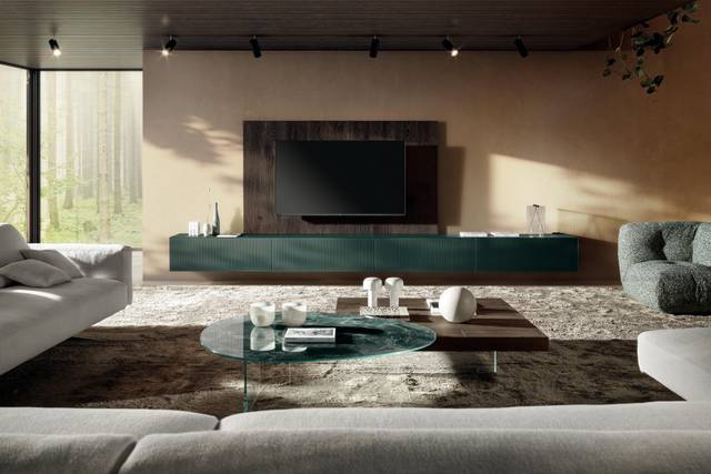 glass living room TV cabinet | Materia Wall Unit | LAGO